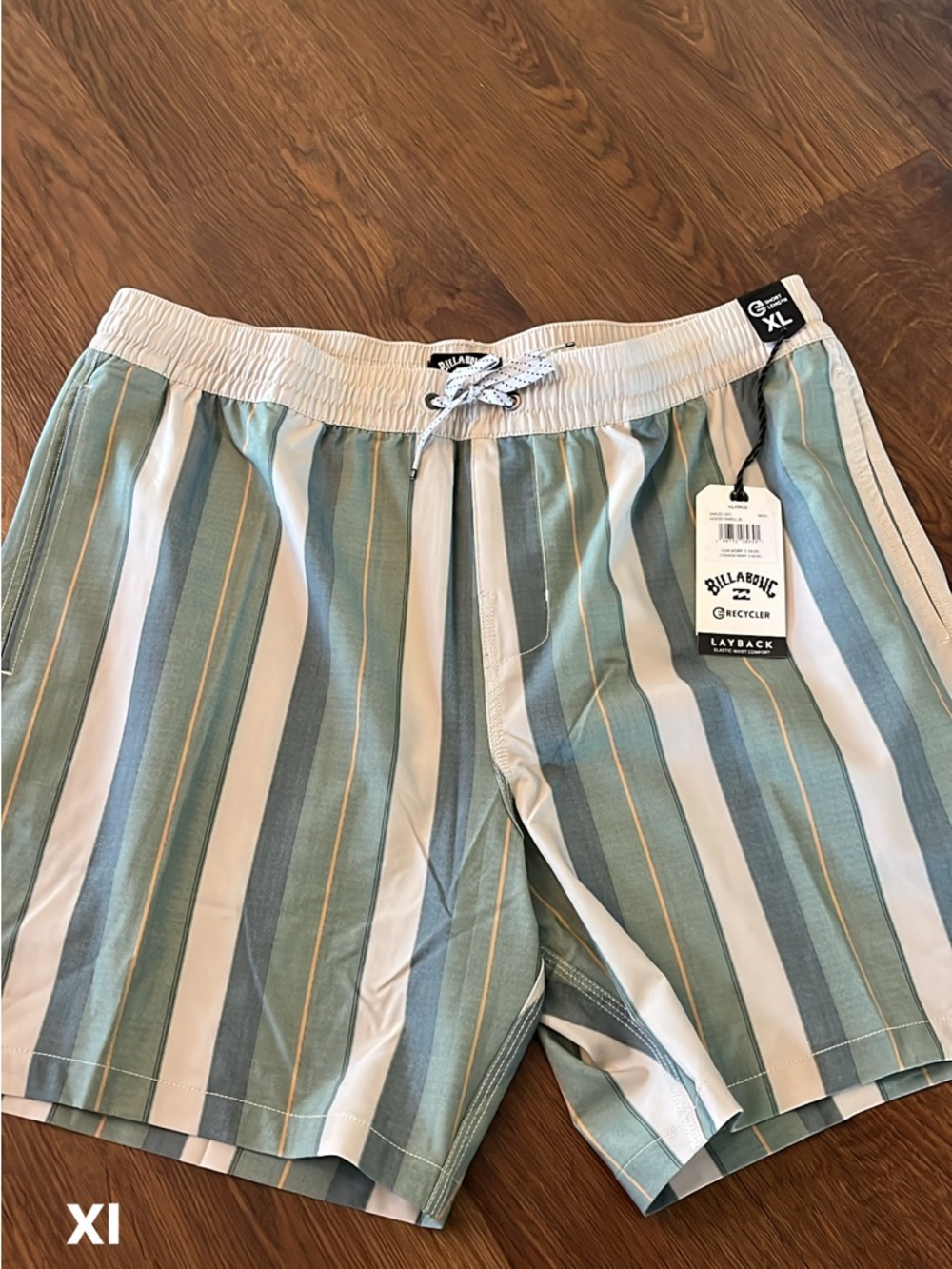 Billabong Men’s Teal and White Vertical Stripe Swim Trunks